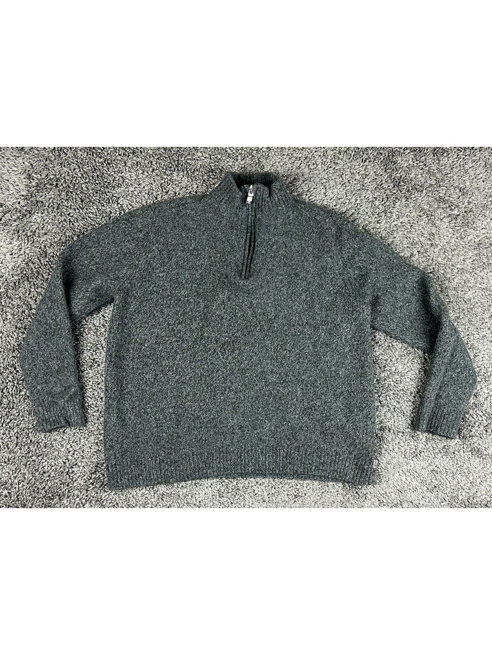 Enzo Mantovani Mens XL Quarter Zip Sweater Gray 100% Wool Pullover Mock Neck
